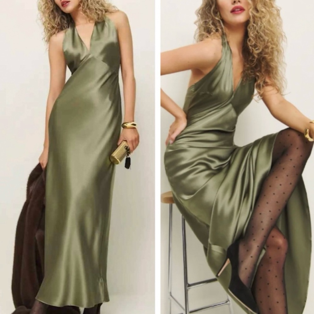 Reformation Olive Green Maxi Dress
